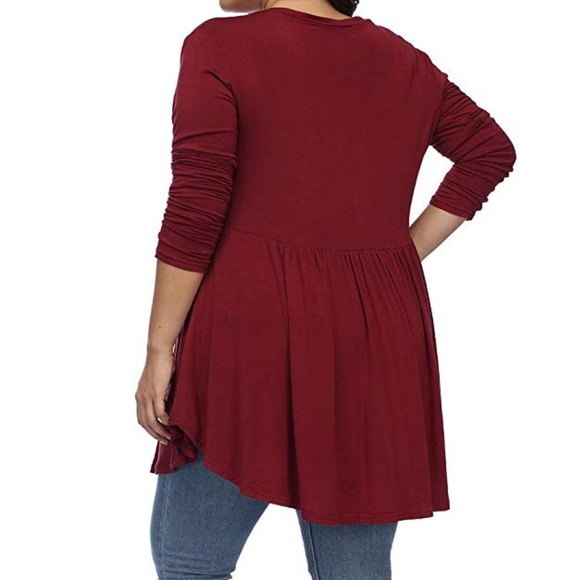 Deep maroon plus size Henley blouse - Picture 4 of 4